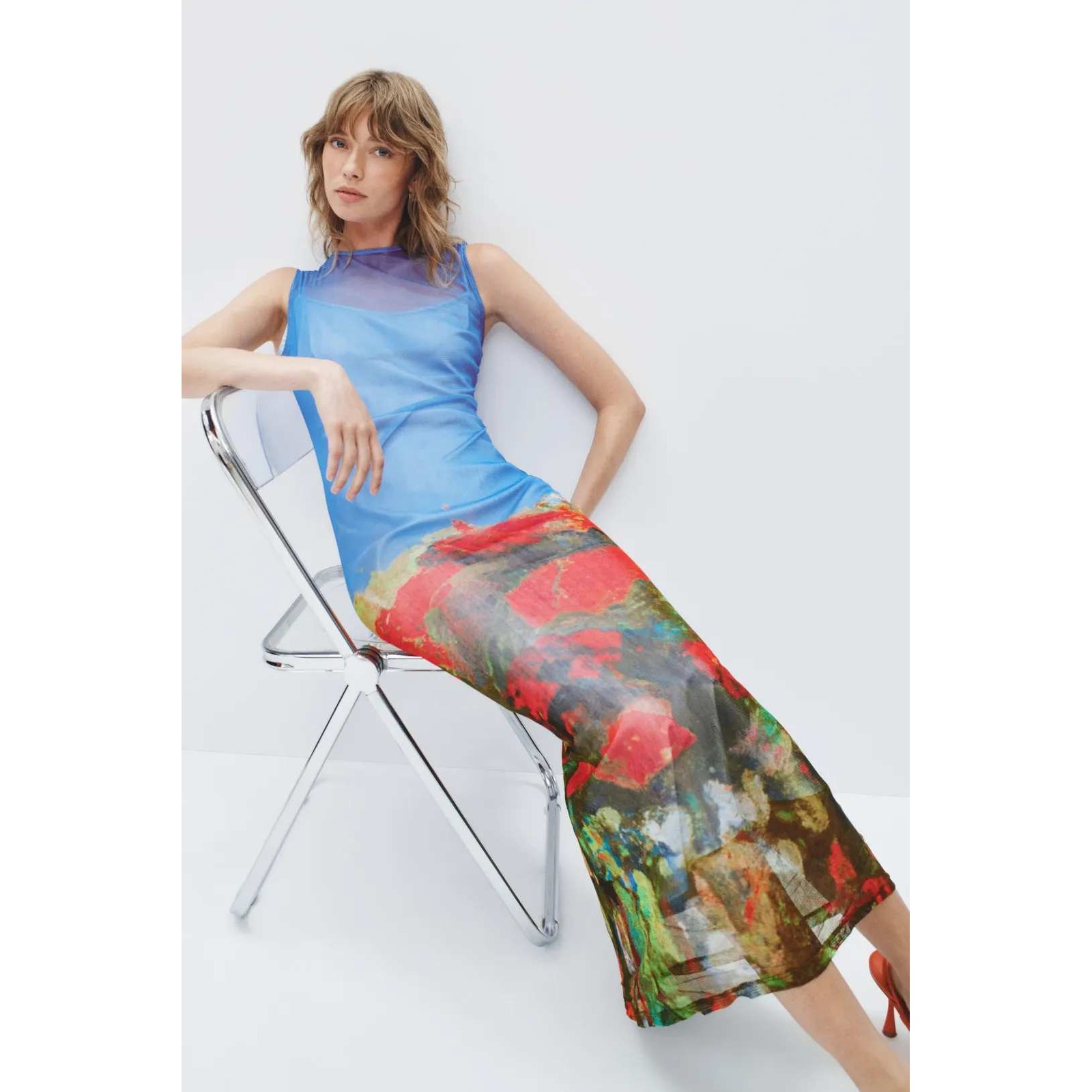 Wynn Hamlyn Blue Mesh Floral Print Maxi Dress Size 10